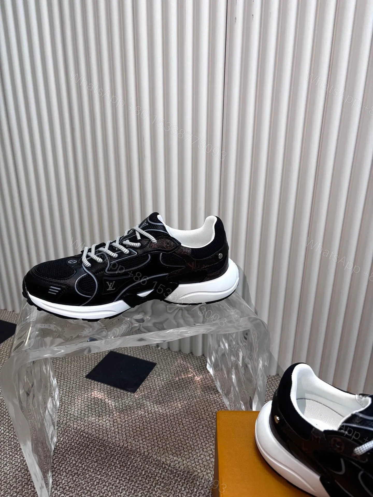 View 6 of LV Women Black Mesh Leather Sneakers