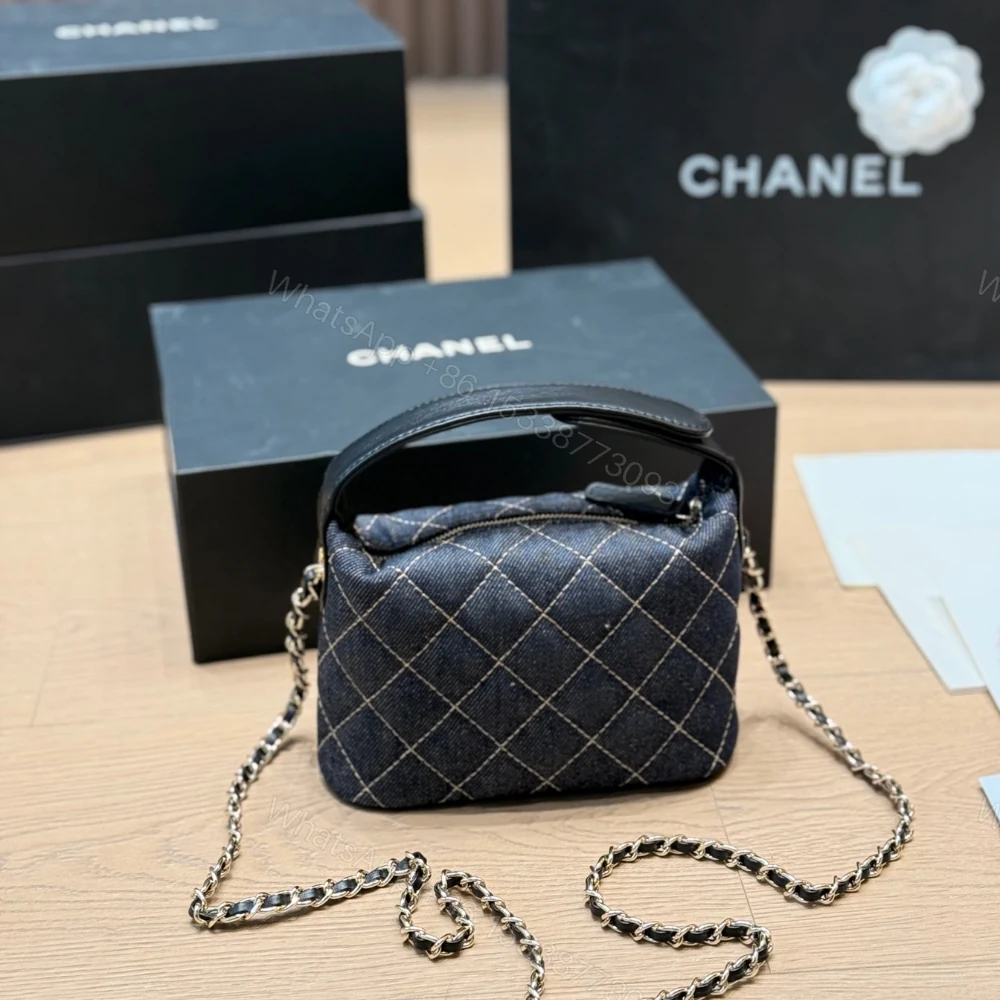 View 4 of Chanel Mini Clutch With Shoulder Strap Denim Dark Blue 17cm
