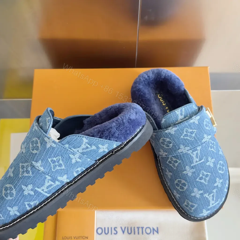 View 9 of Denim-Textured Monogram Mule: Cozy Luxe Slip-On Comfort