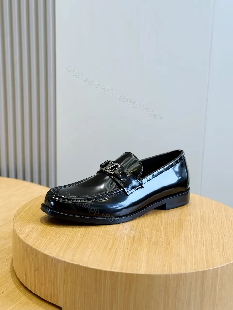 View 2 of Black Patent Leather Loafer Elegant buckle Louis Vuitton Style Shoes