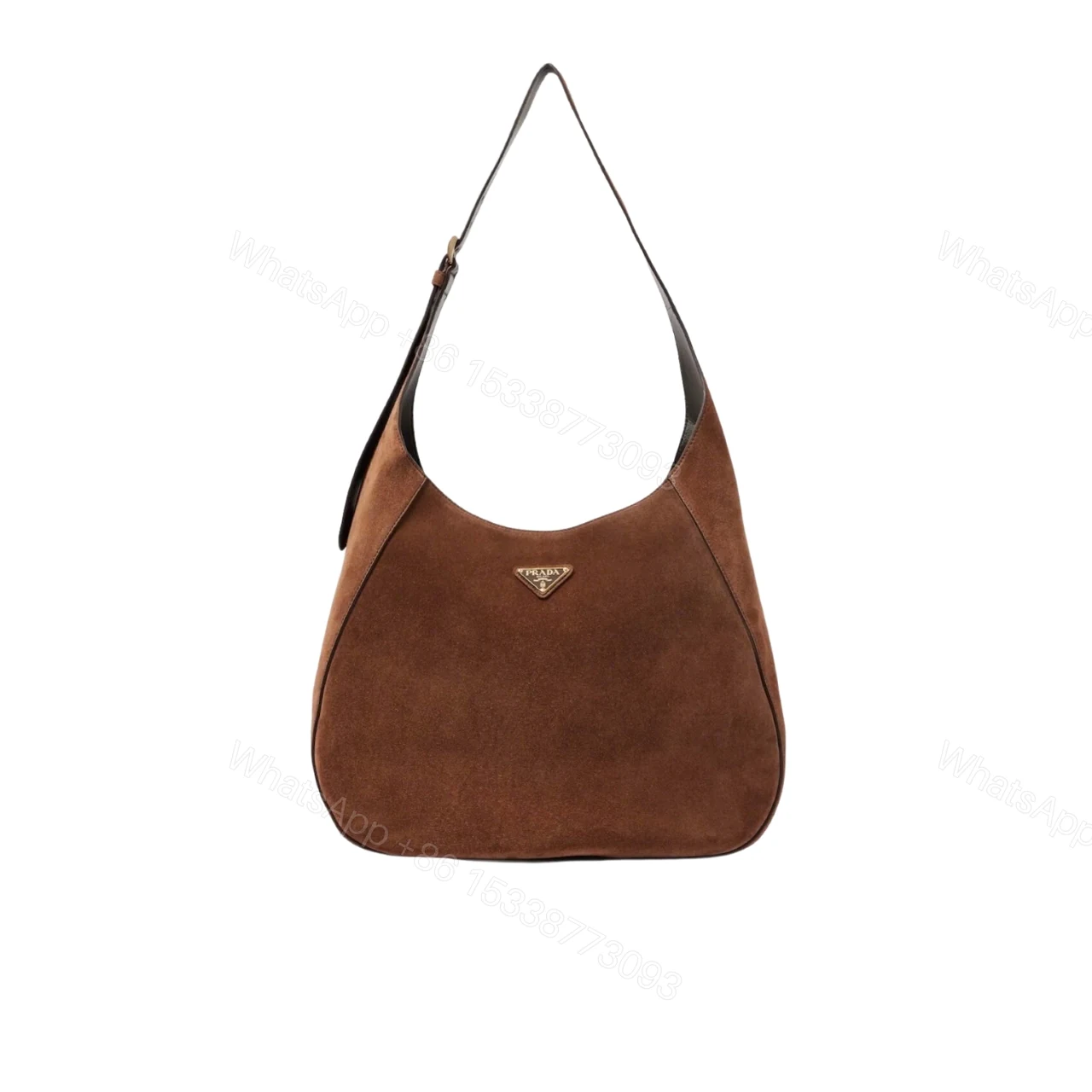 PRADA LARGE SUEDE SHOULDER BAG COCOA BROWN 34CM — view 1