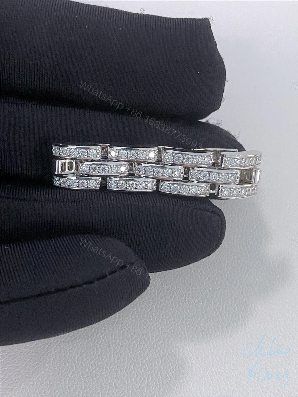 View 5 of Cartier 18K White Gold Maillon Panthere Ring 3 Rows Diamonds