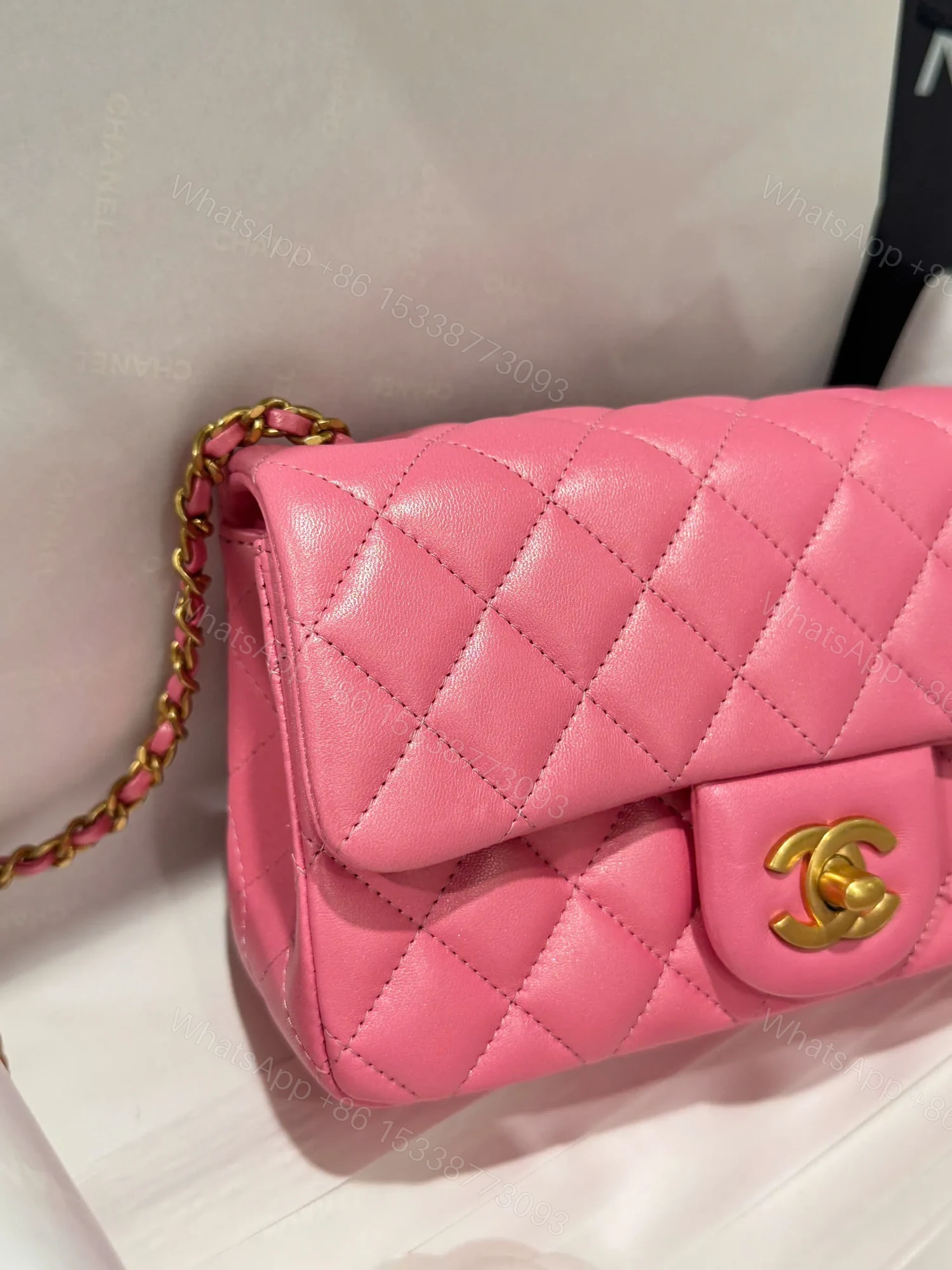 View 8 of Chanel Classic Bell Bag Like Auth Handbags Bink Lock Gold Smooth Leather 20cm