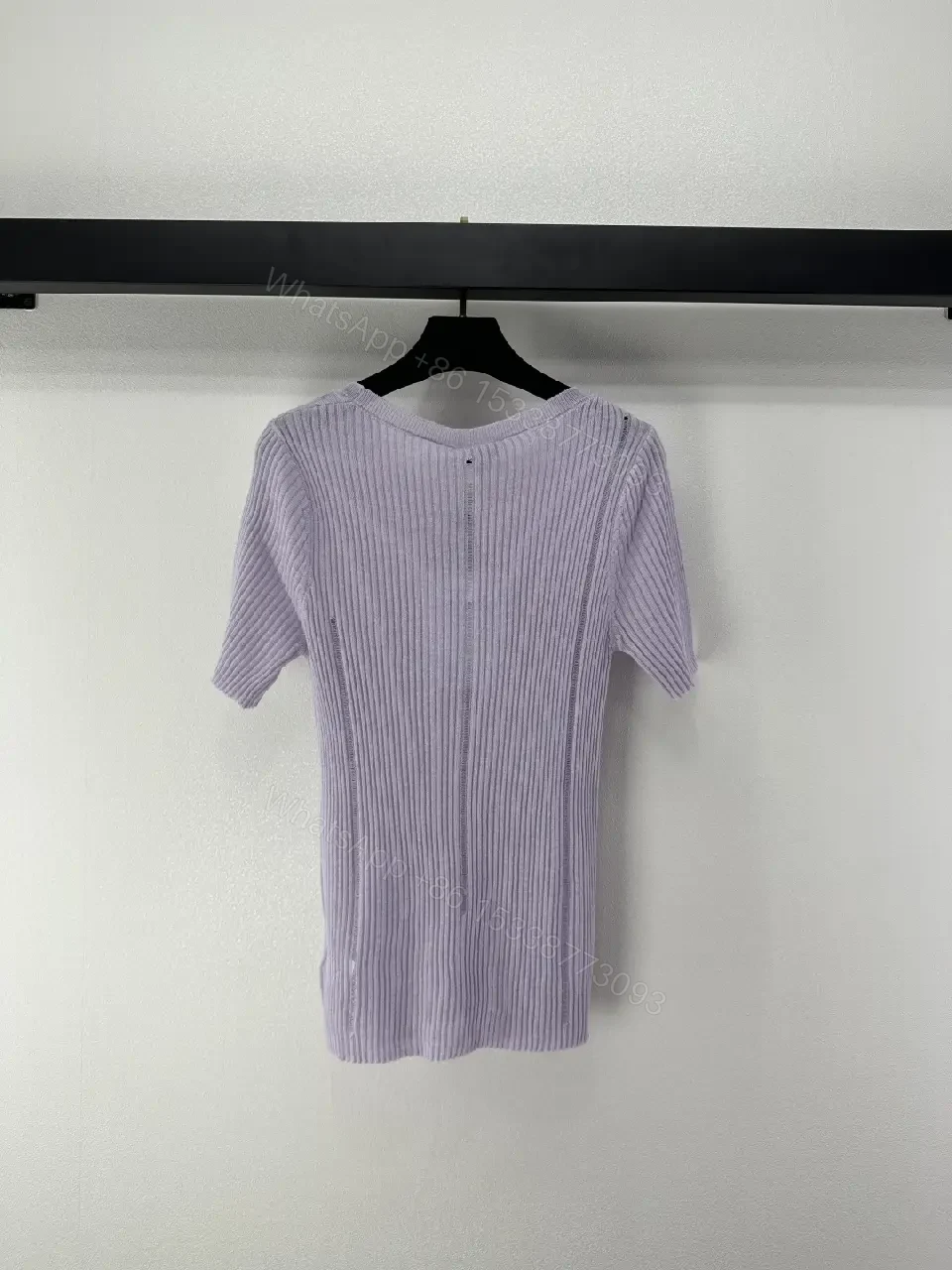 View 3 of Soft Lilac Knit Tee: Subtle Emblem, Effortless Luxury Top