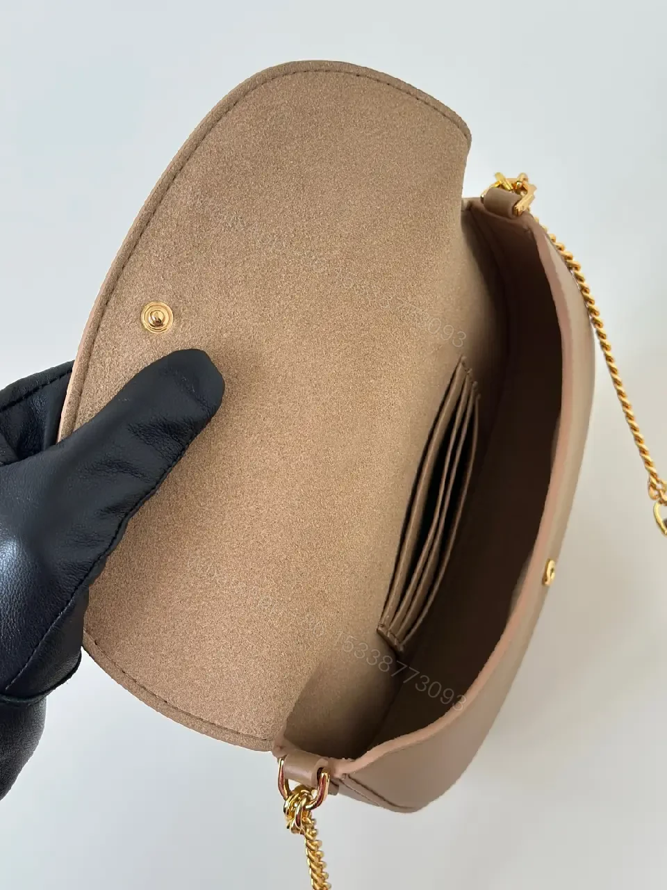 View 6 of Chic Leather Crossbody Bag with Gold Logo