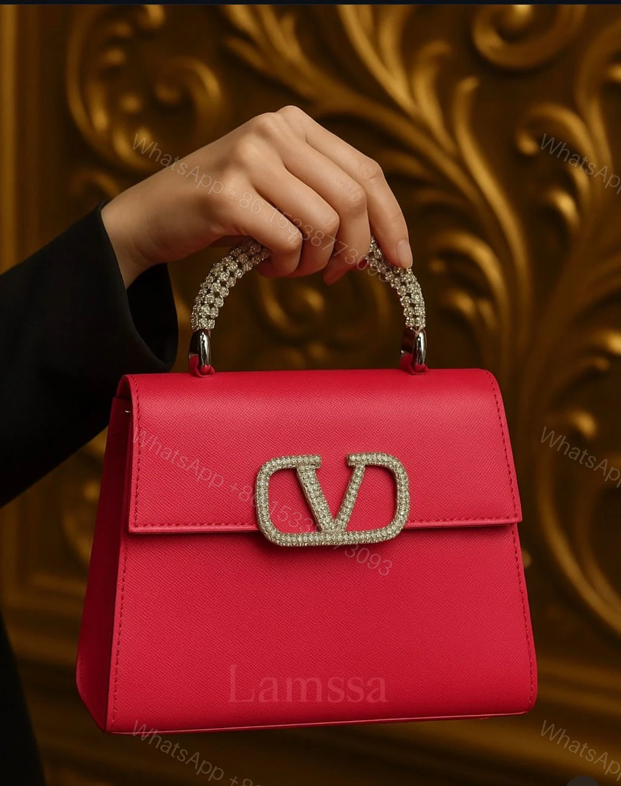 View 3 of FIRST COPY VALENTINO STONE GARAVANI LOGO TOP HANDLE BAG