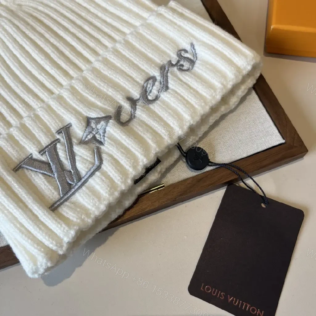 View 3 of Neutral Ivory Knit Beanie with Premium Embroidery Warmth