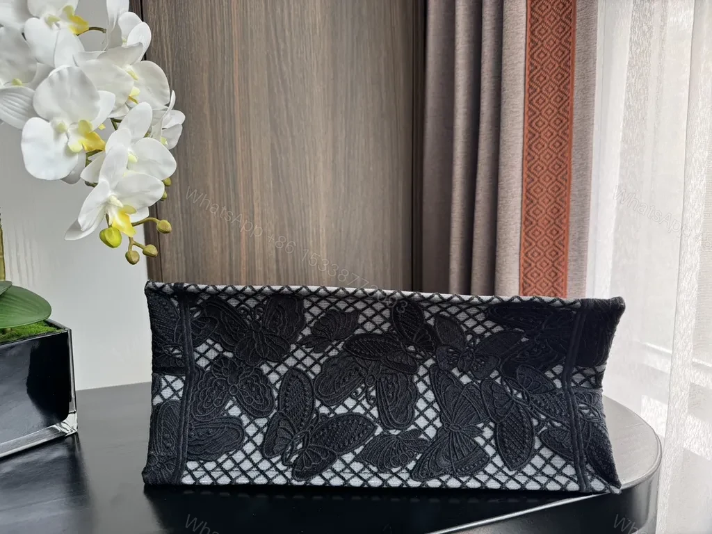 View 7 of Black Lace Dior Paris Tote: Luxe Statement Designer Bag