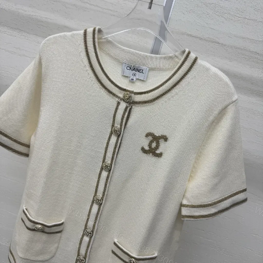 View 6 of Ivory Knit Cardigan: Structured, Luxe Detailing, Short-Sleeve