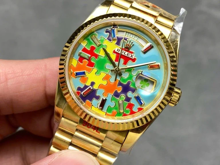 Day-Date 128238 36mm Super Clone Puzzle Emoji Jigsaw Motif Dial — view 1
