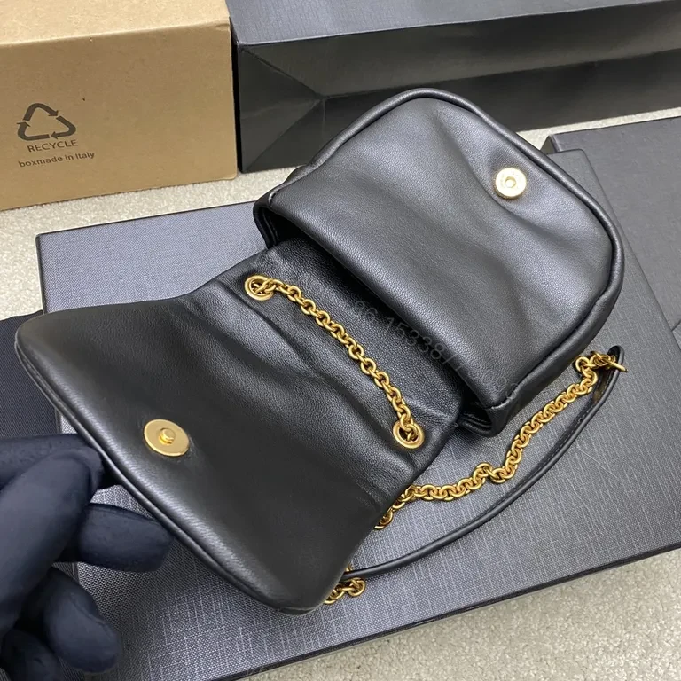 View 5 of Compact Luxe Crossbody: Gold-YSL Monogram Leather Bag