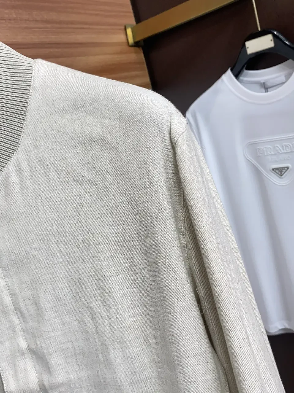 View 7 of Light Beige/Ash Bomber Jacket: Smooth Matte, Minimal Details