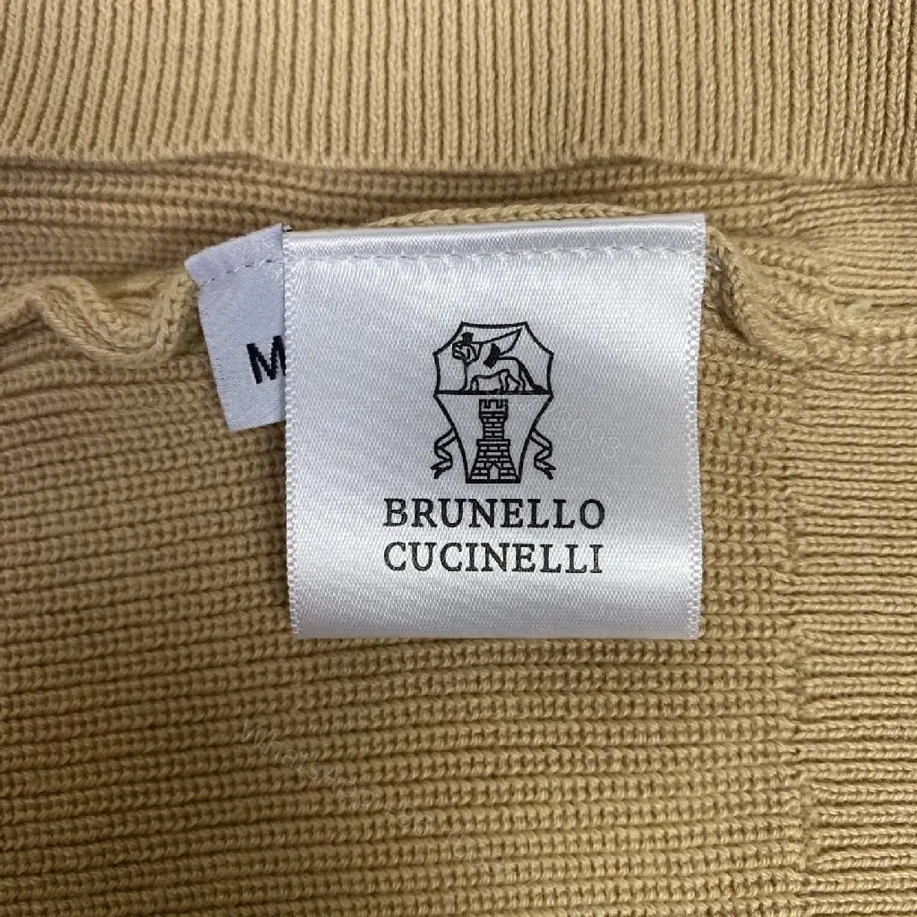 View 3 of Camel & Cream Ribbed Stripe Polo Shirt with Button Placket