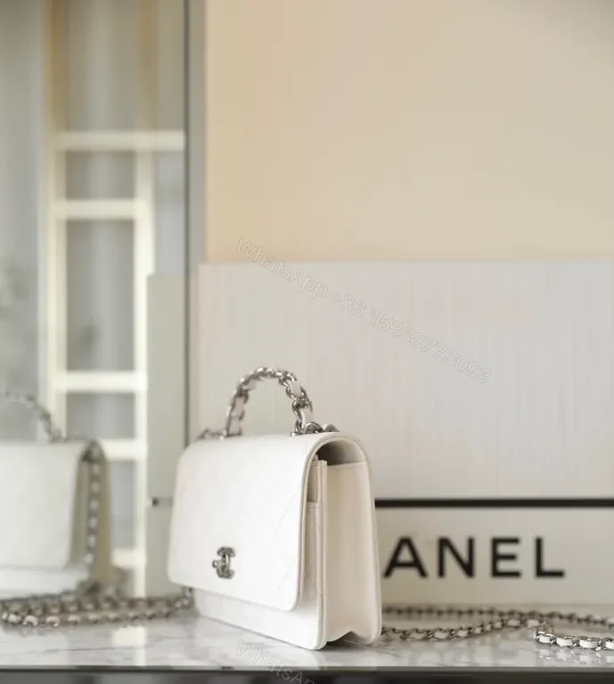 View 6 of Chanel-Inspired Quilted White Mini Bag with Chain Strap