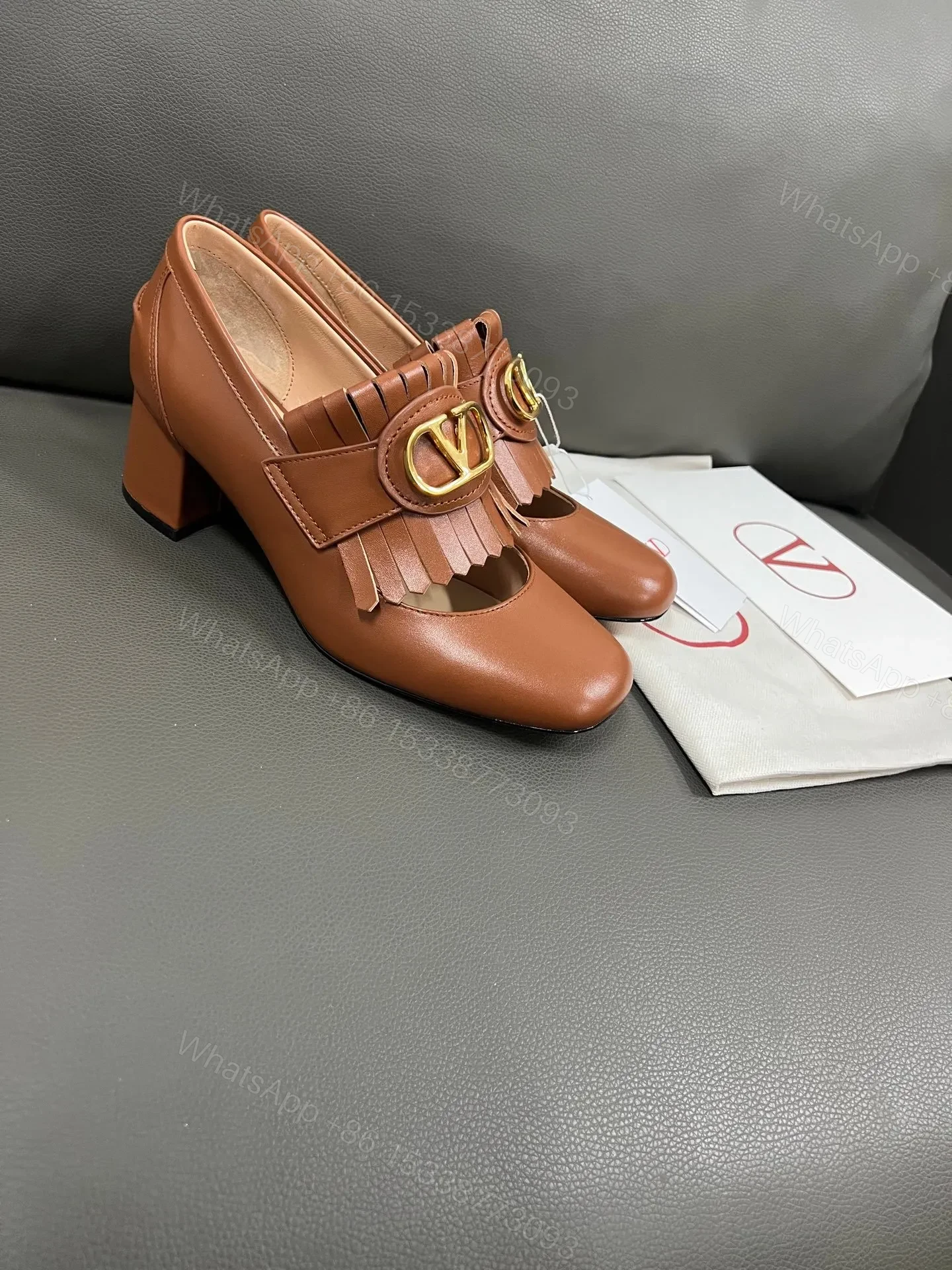 View 3 of Valentino Women Brown Leather Fringe Loafers