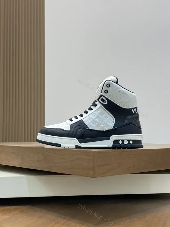 View 5 of Bold Contrast LV High-Top Sneaker: Luxury Streetwear Comfort