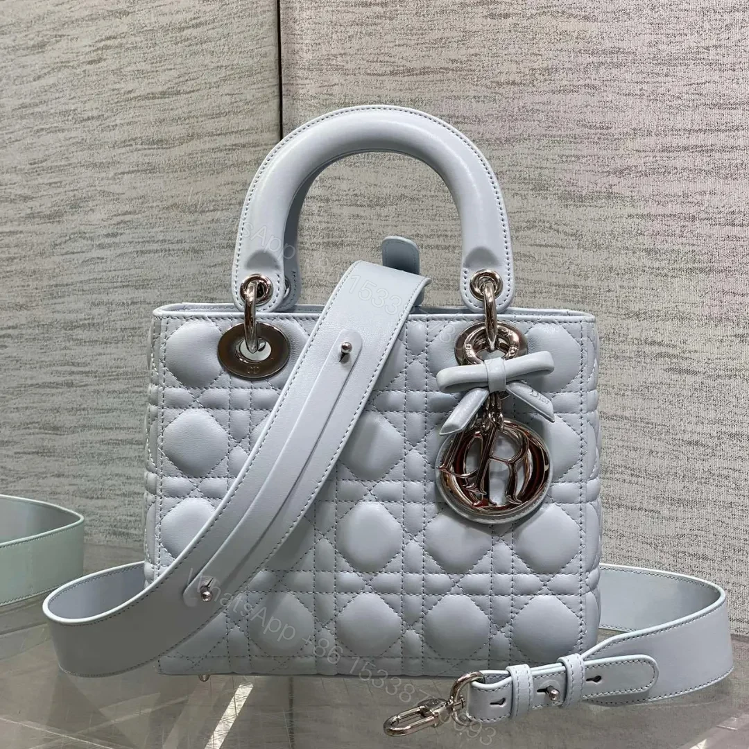 Dior Small Lady Dior Bag in Ice Blue Cannage — view 1