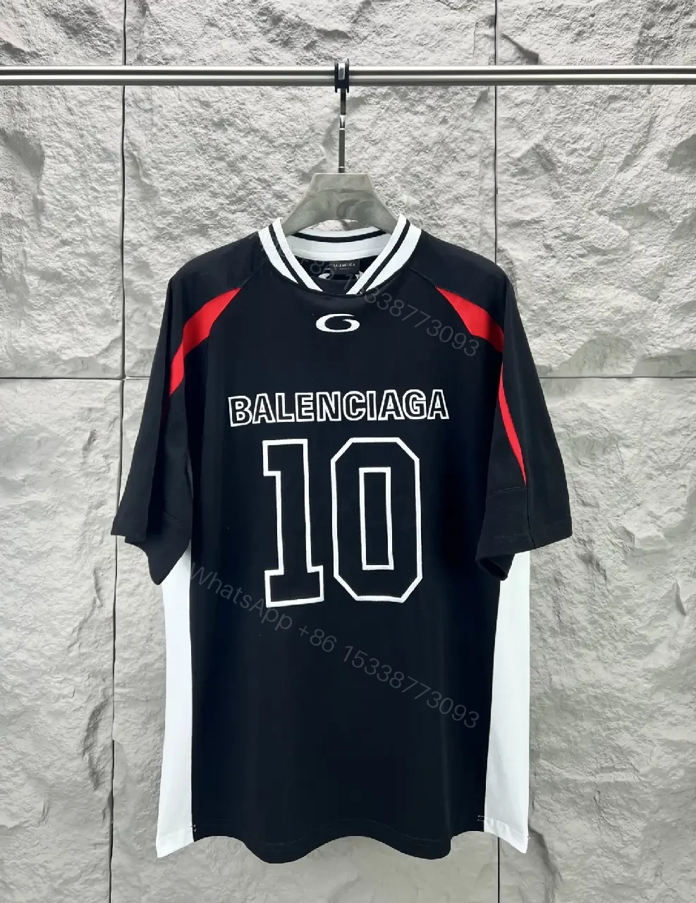 View 4 of Black White Red Oversized Athletic Jersey with BALENCIAGA 10 Front