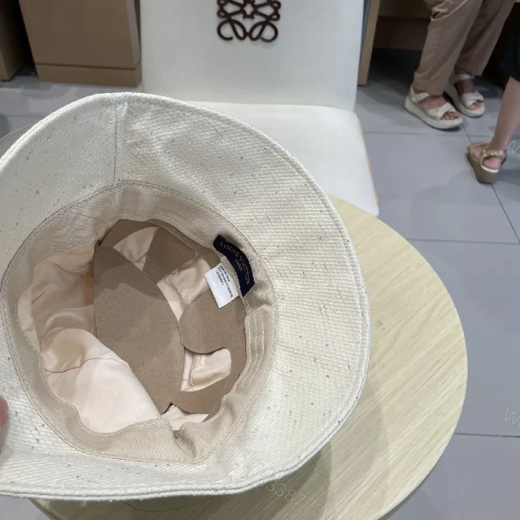 View 3 of Chic White Knit Bucket Hat with Gold Accent