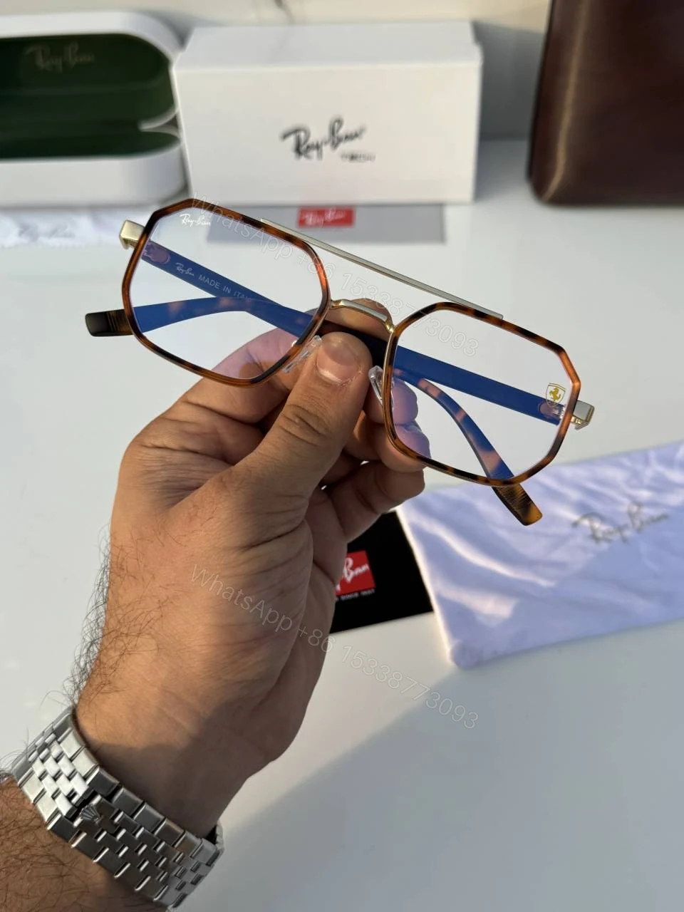 View 3 of First Copy RayBan 8820 Gold Tiger Plano Sunglasses