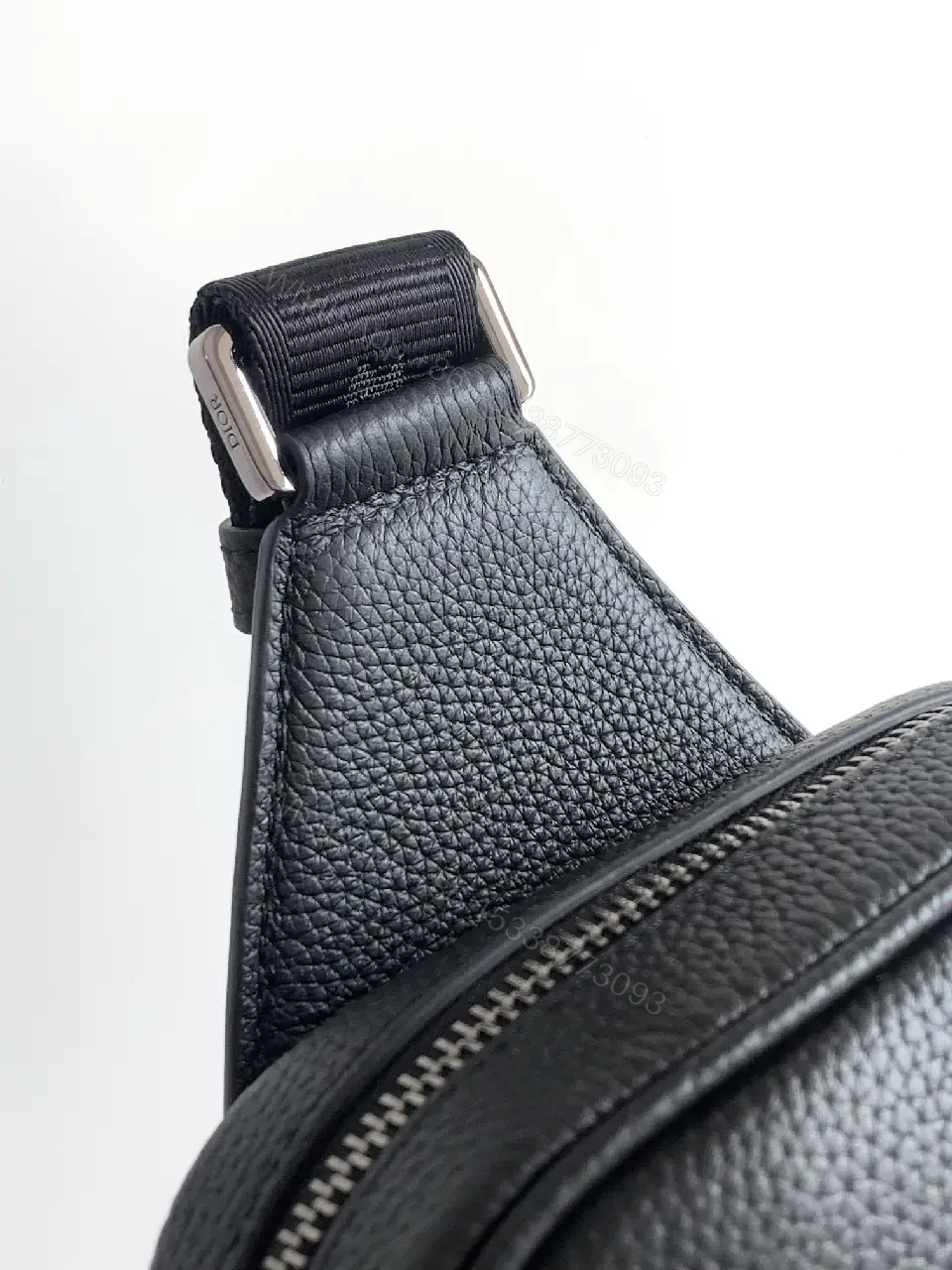 View 4 of Compact Leather Crossbody: Monogram Textured Black Bag