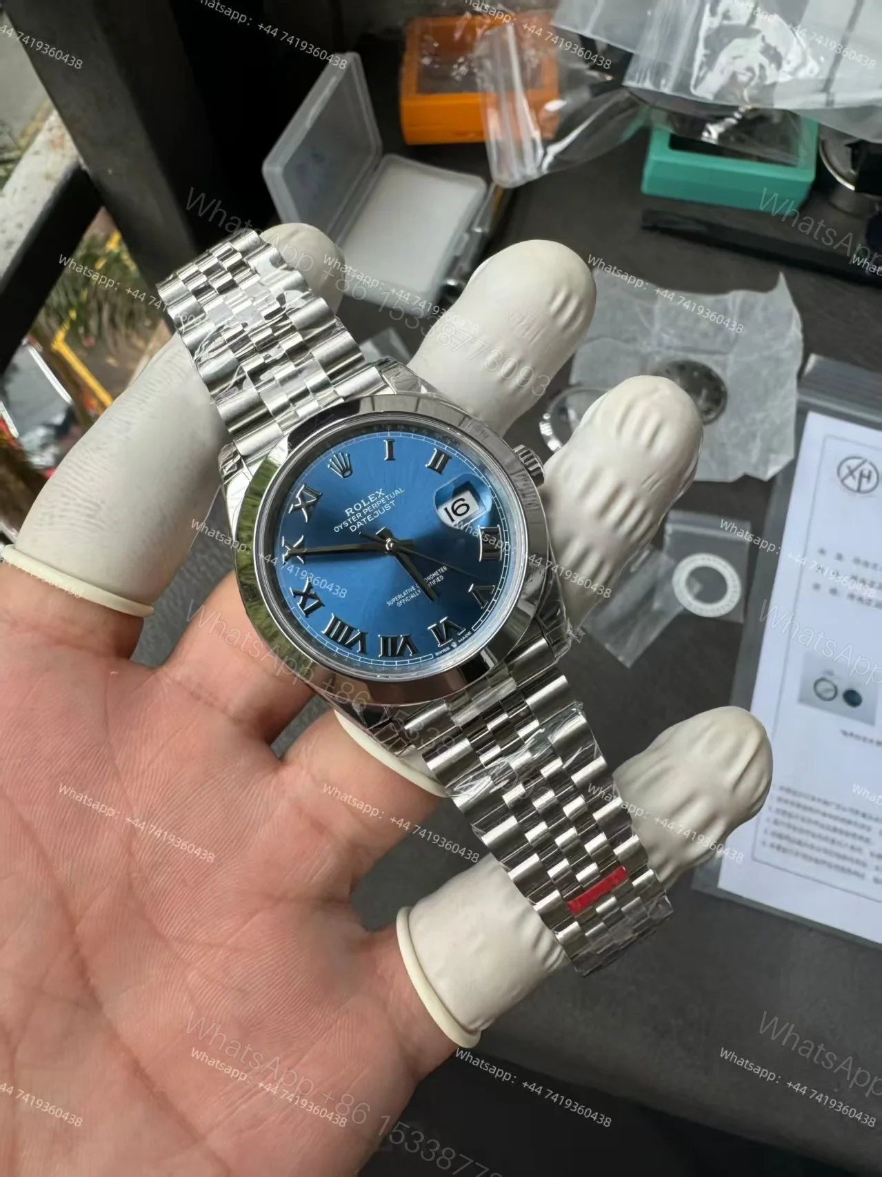View 5 of Rolex Datejust M126300-0018 1:1 Replica Azzurro Blue Roman Dial Jubilee 41MM 3235 Movement Super Clone Watch