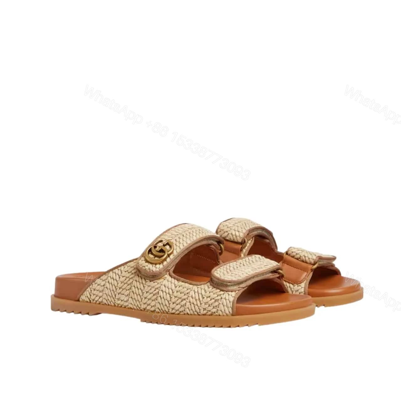 GUCCI WOMEN SANDAL WITH DOUBLE G NATURAL RAFFIA BROWN — view 1