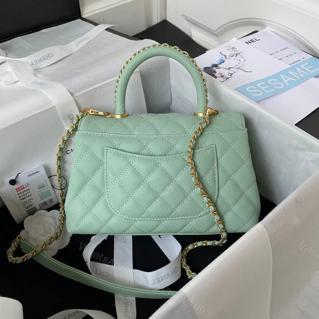 View 7 of Chanel Coco Pastel Blue Handbags With Lock Gold 24cm