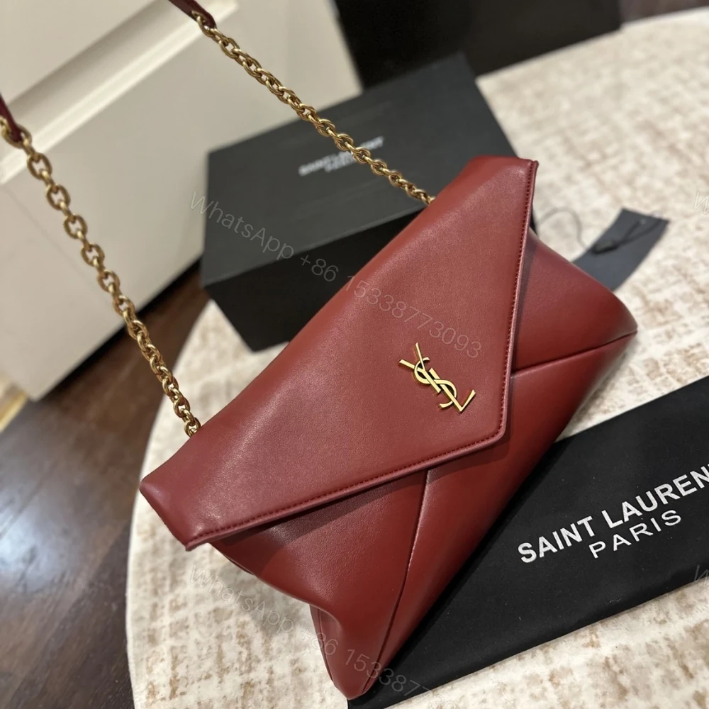 View 3 of Saint Laurent Cassandre XXL Pouch On Chain In Shiny Red 35Cm