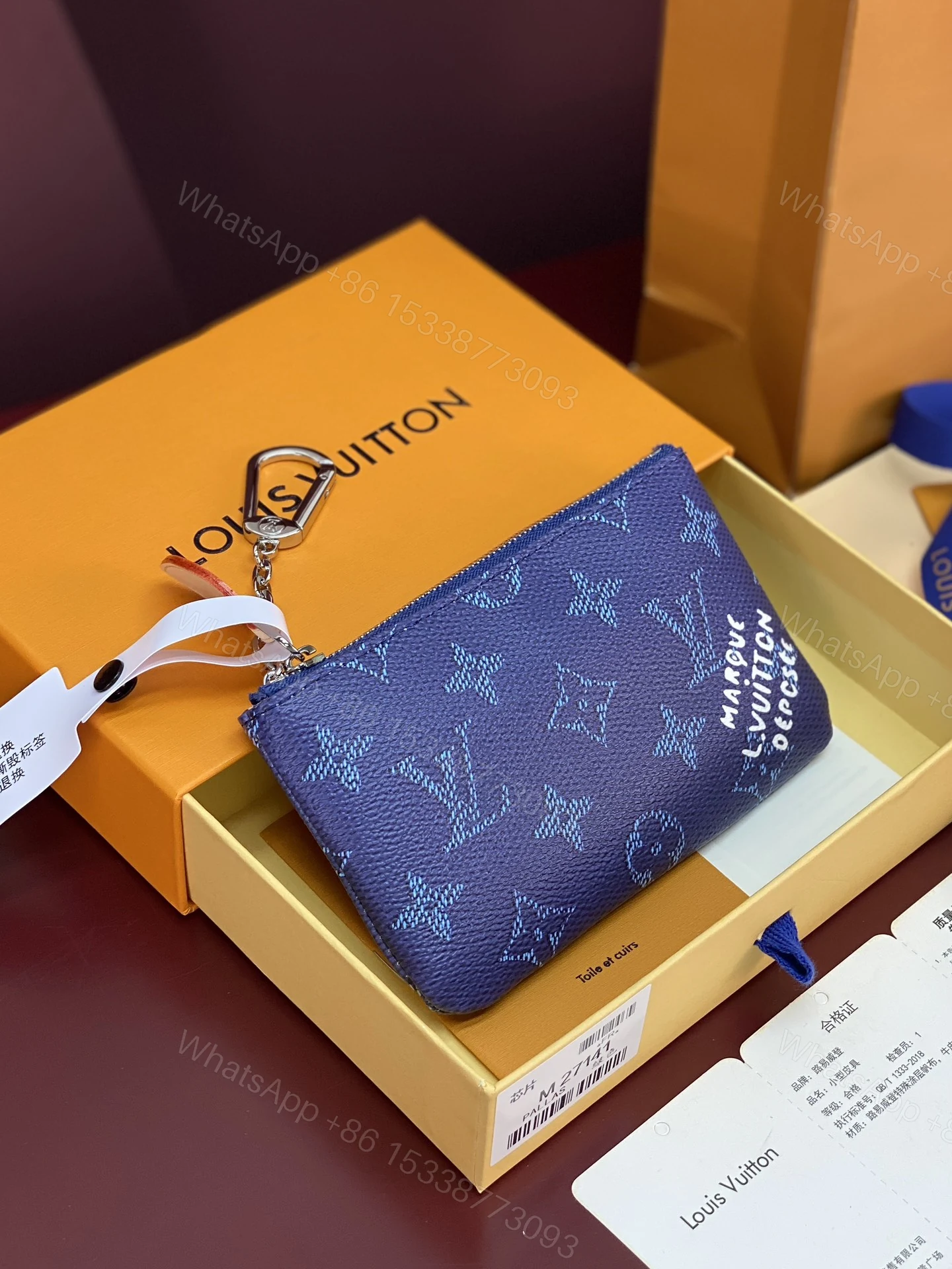 LV 高仿 Monogram 紫藍色迷你零錢包 女款掛飾卡包 — view 1