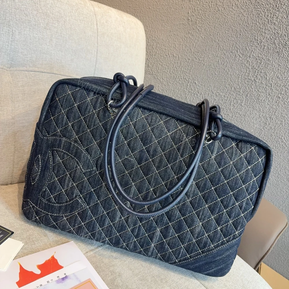 View 3 of Chanel Denim Duffle Bag Blue Denim 40Cm