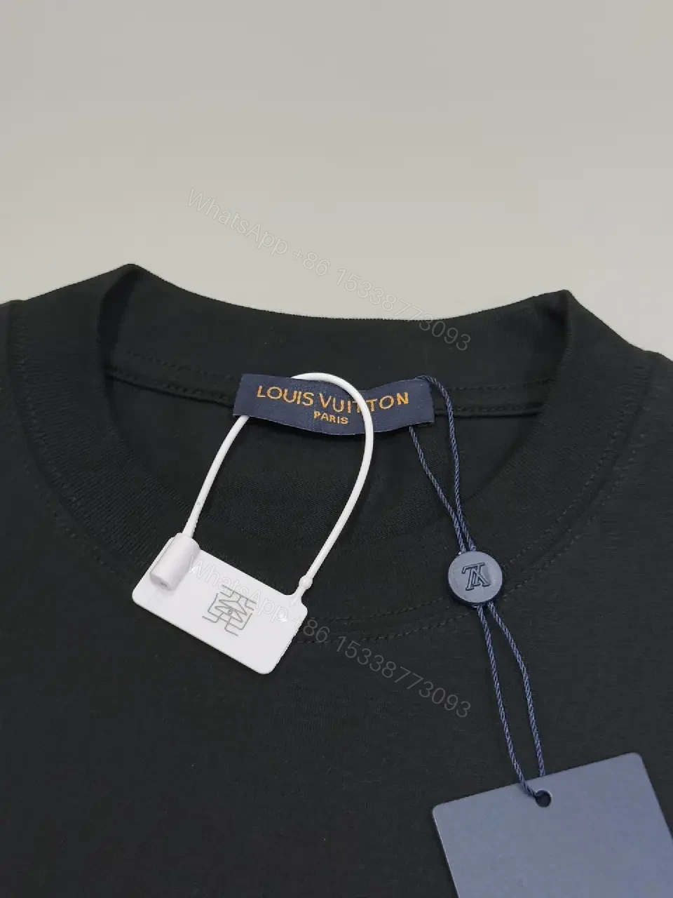 View 5 of Black Cotton Tee with Cowboy Motif & Hem LV Emblem, Premium Luxe Style