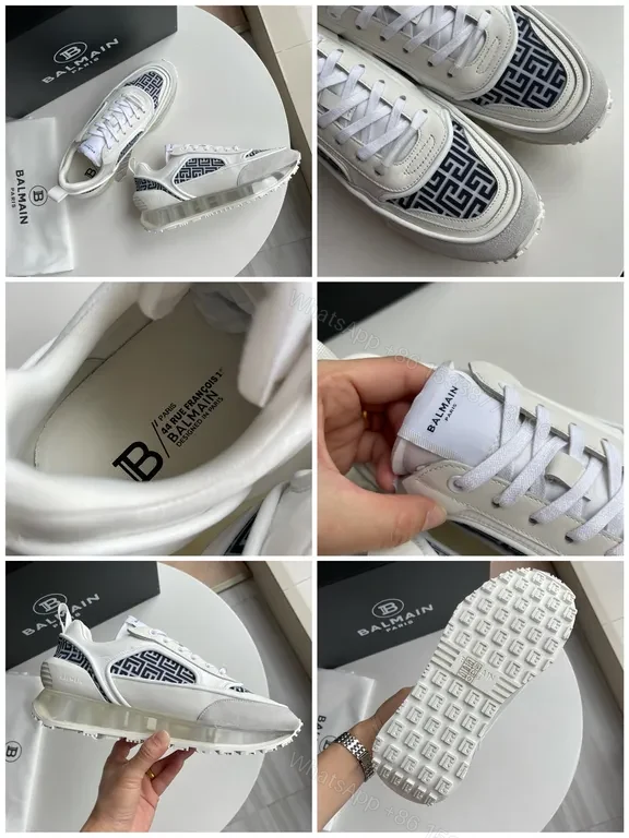 View 8 of Ivory Leather Balmain Runner: Graphic Geometry Sneaker
