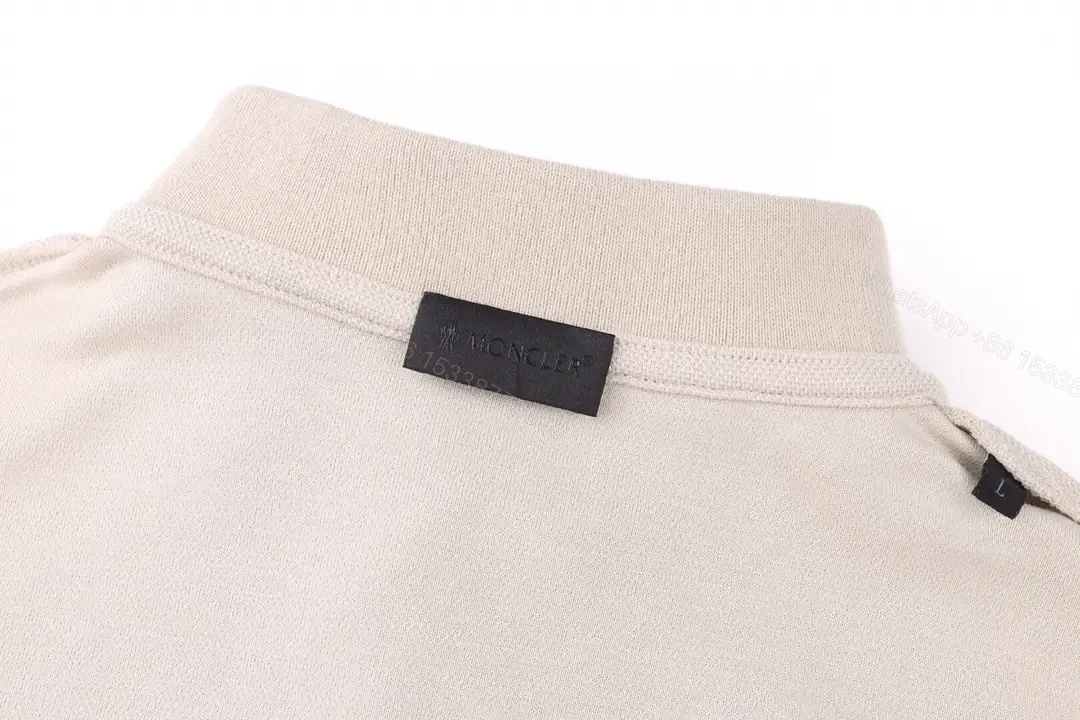 View 7 of Beige Polo Shirt Short-Sleeve Classic Collar Patch Logo Polo Hem