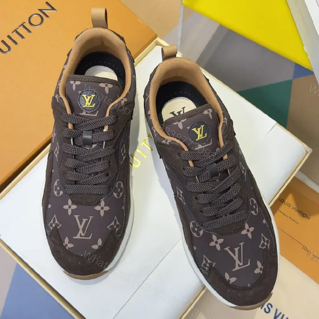 View 7 of Brown Monogram Windrunner Sneaker - Louis Vuitton Style, Low-Top, Lace-Up