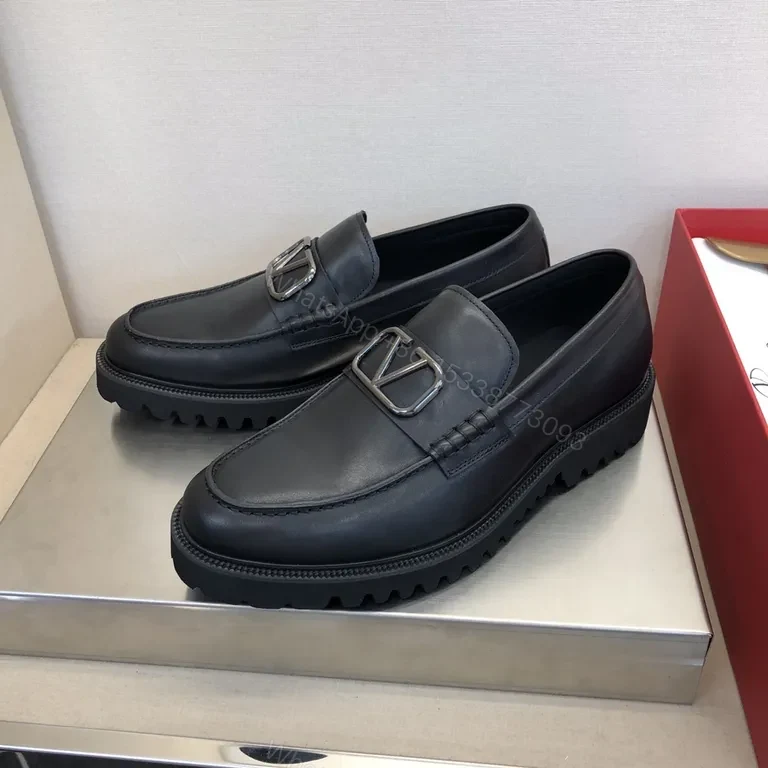 View 9 of Black Leather Valentino Loafers - Signature Hardware, All-Day Comfort