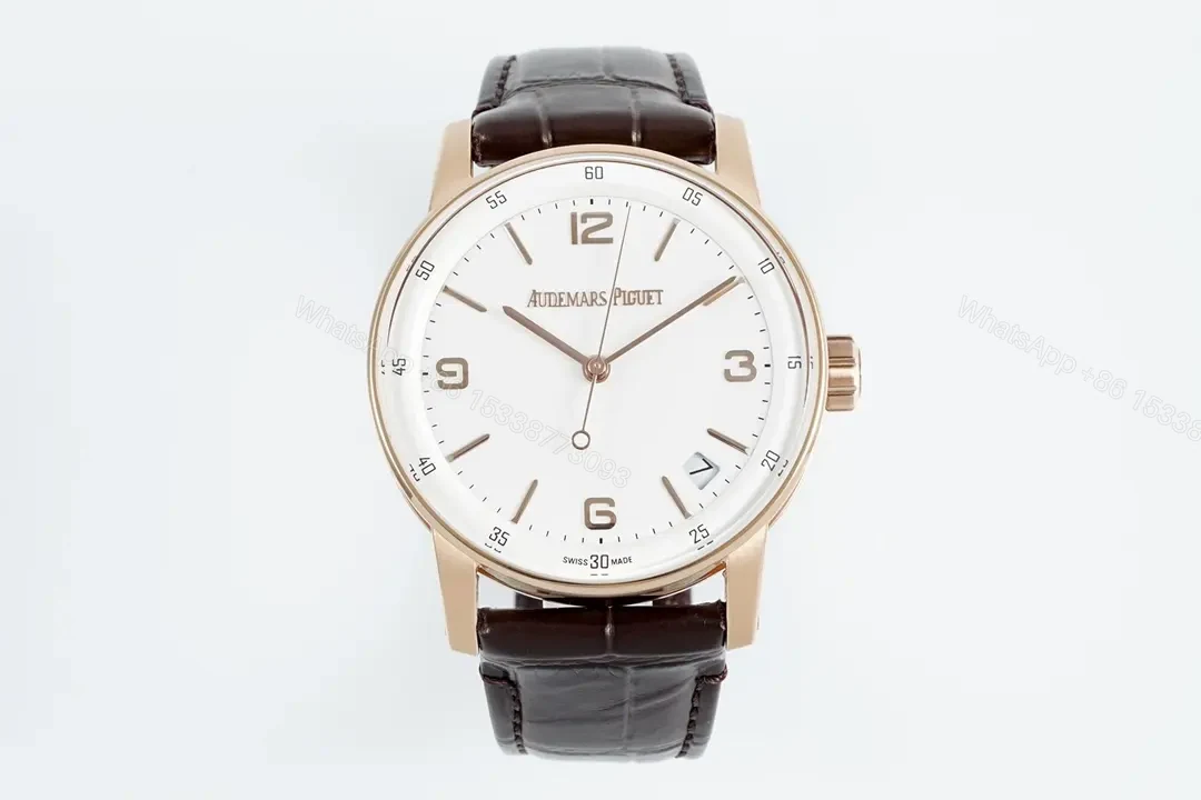 8F Factory Audemars Piguet CODE 11.59 Blue Dial Three-Hand Automatic Watch – Rose Gold Case, Brown Leather Strap — view 1