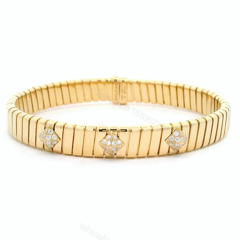 18K Yellow Gold Bvlgari Tubogas Diamond Bracelet for Women — view 1