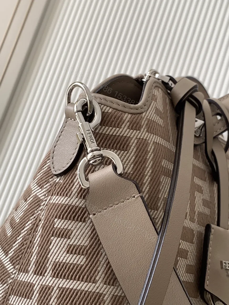 View 6 of Taupe Patterned Satchel: Structured Luxury Bag, Everyday Chic
