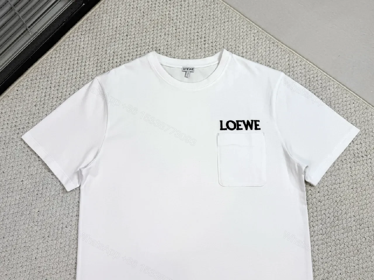 View 2 of White Cotton Pocket Tee with Subtle LOEWE Logo, Classic Fit