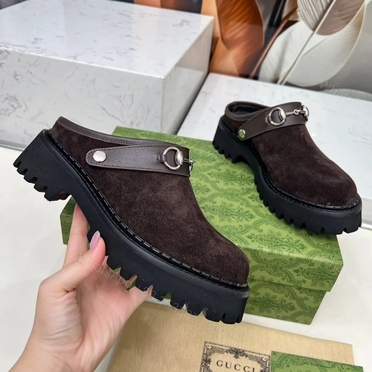 View 6 of GUCCI WOMEN MULE WITH HORSEBIT DARK BROWN 835829 AAE3R 2042