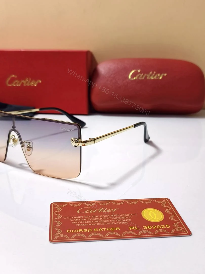 View 5 of First Copy Cartier Rimless Gradient Sunglasses Gold Frame Unisex UV Protection
