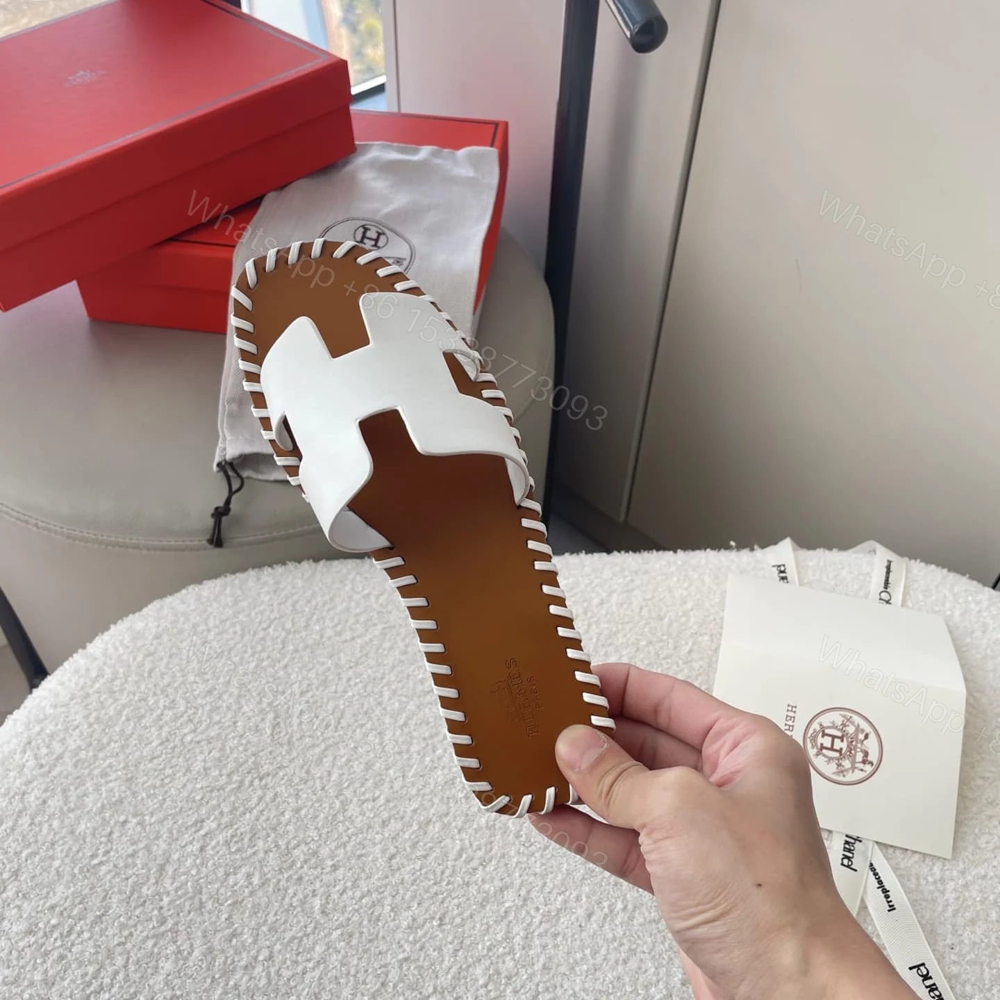 View 7 of HERMÈS ORAN SANDALS STITCHING IN BROWN AND WHITE