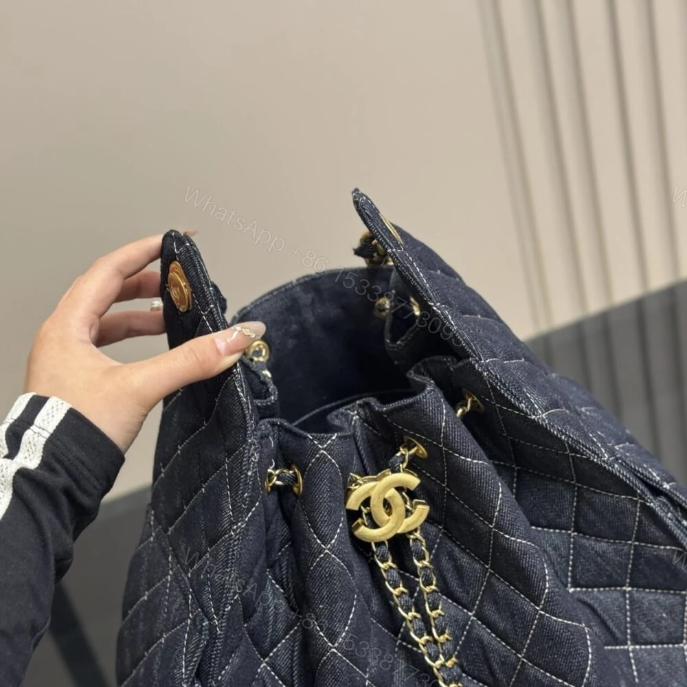 View 4 of Chanel 25 Medium Bag Shoulder Handbag Denim Dark Blue 34Cm