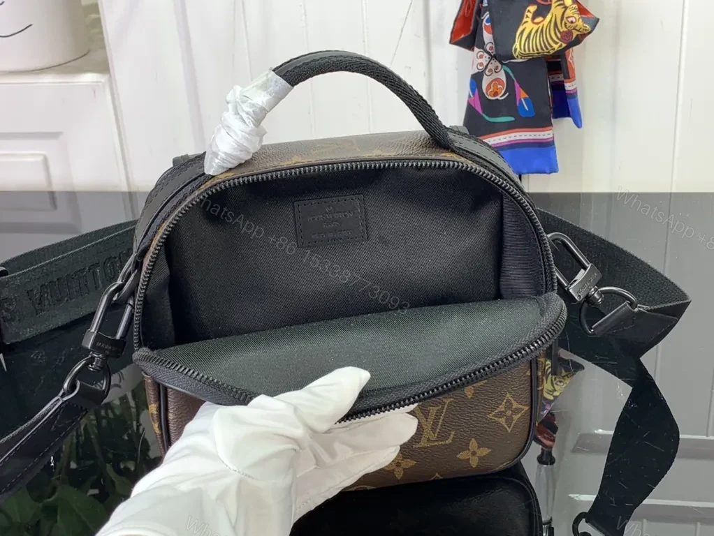 View 5 of Monogram Luxe Leather-Trim Compact Messenger Bag