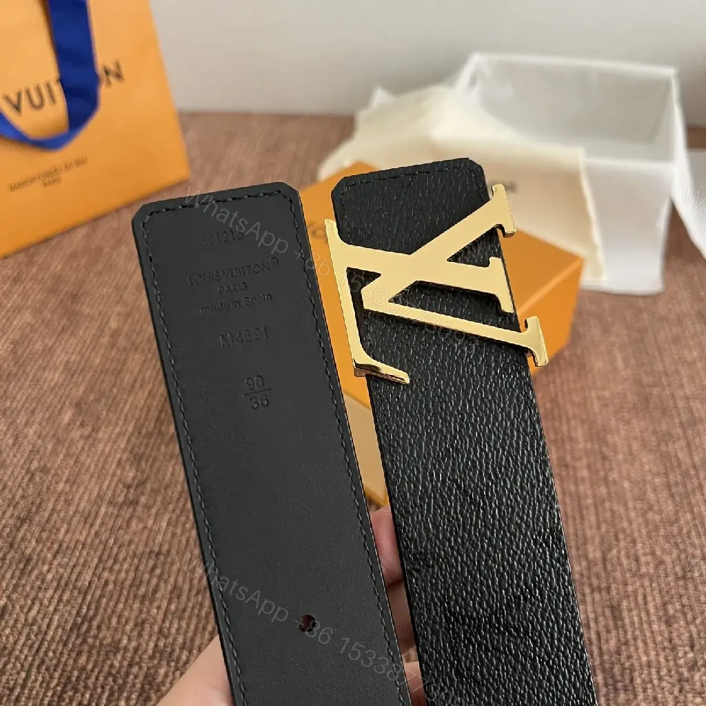 View 8 of Black Pebbled Leather Belt with Gold LV Buckle - Classic Luxury
