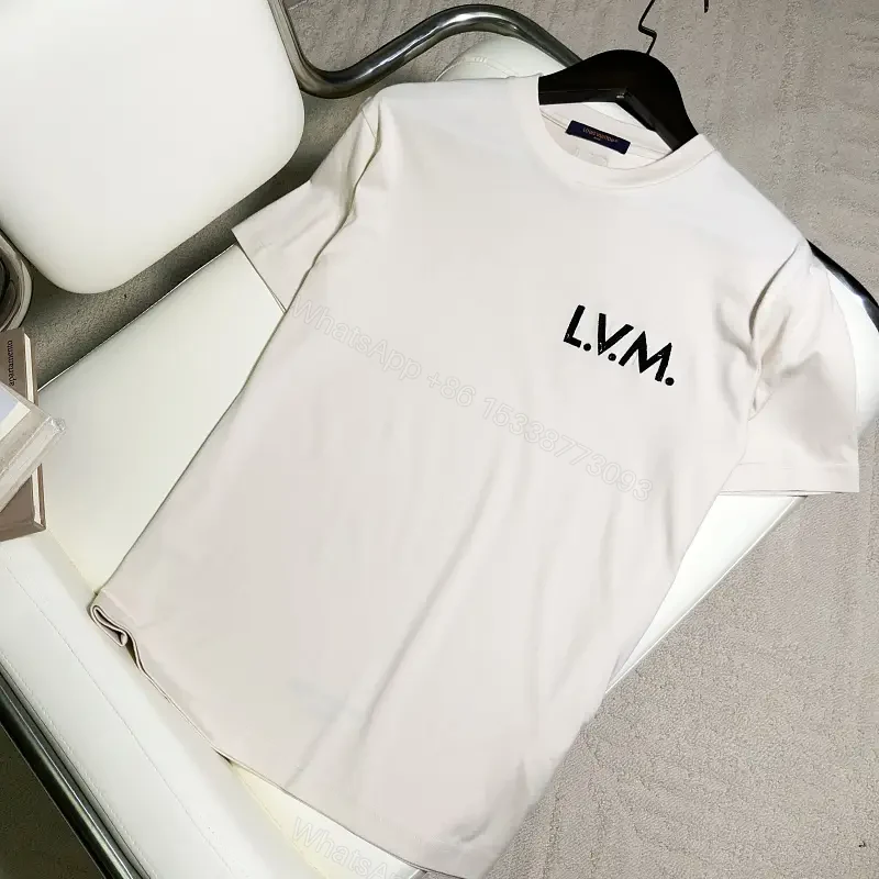 White Cotton Minimal T-Shirt with LV.M Logo — view 1