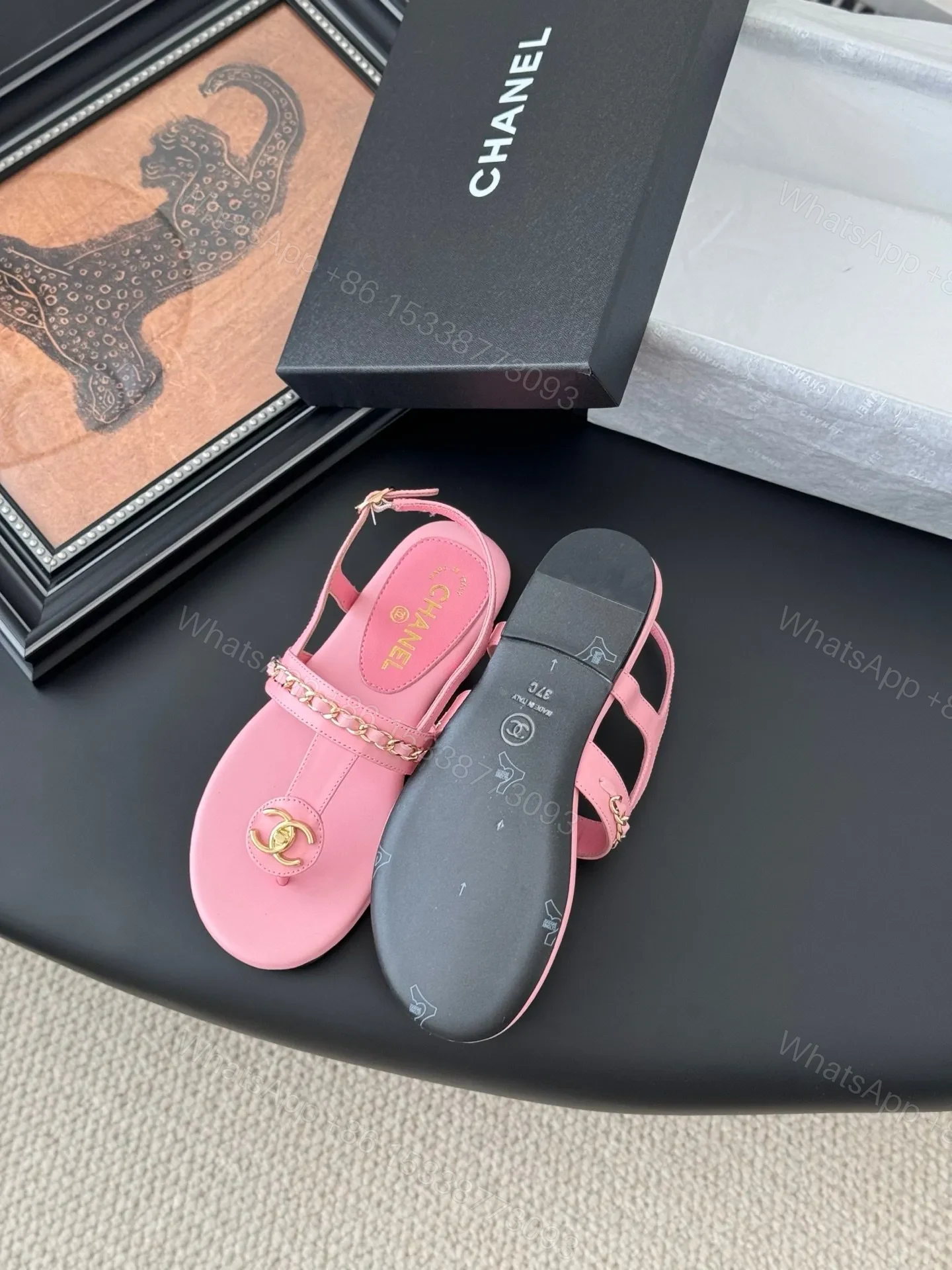 View 4 of Chanel Women Pink Leather Sandals