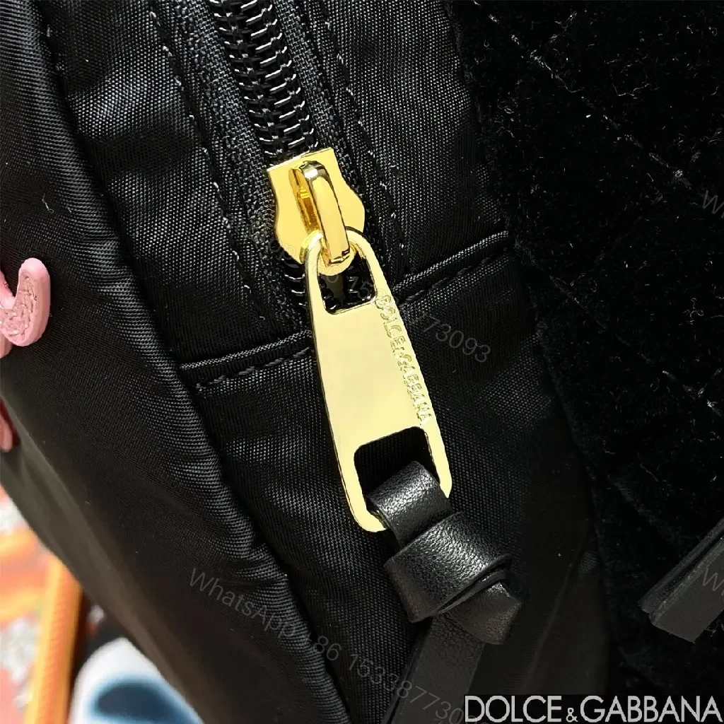 View 8 of Black Quilted Backpack with Colorful Logo Embellishments, All-Day Comfort