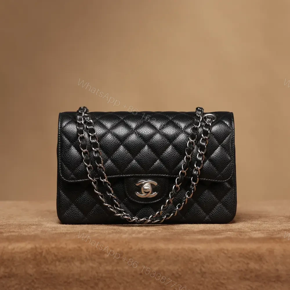 高仿Chanel*CF系列魚子醬口蓋包黑銀S免檢版 — view 1